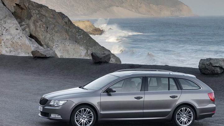 Skoda Superb Combi In Grey Near Sea